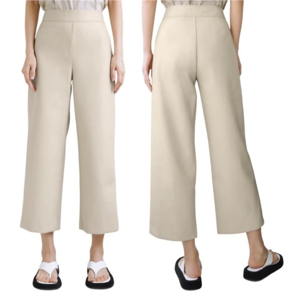 Aritzia Babaton Cynthia High Rise Wide Leg Vegan Leather Culotte Pant Cream Sz 4